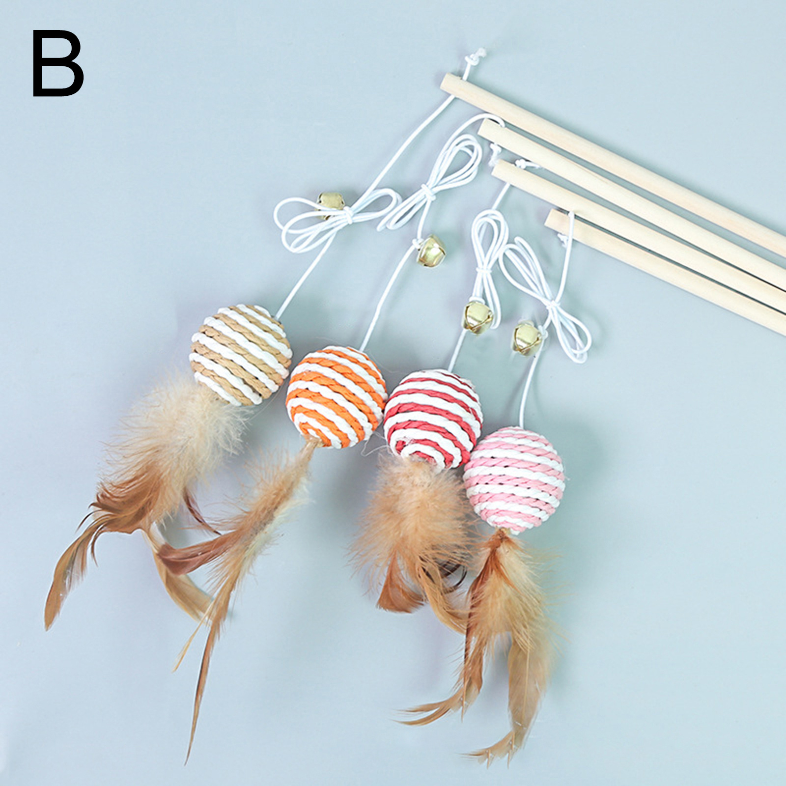 40cm Pet Cat Teaser Feather Linen Wand Cat Catcher Teaser Stick Pet Interactive Toys Wood Rod Mouse Toy Cat Toys