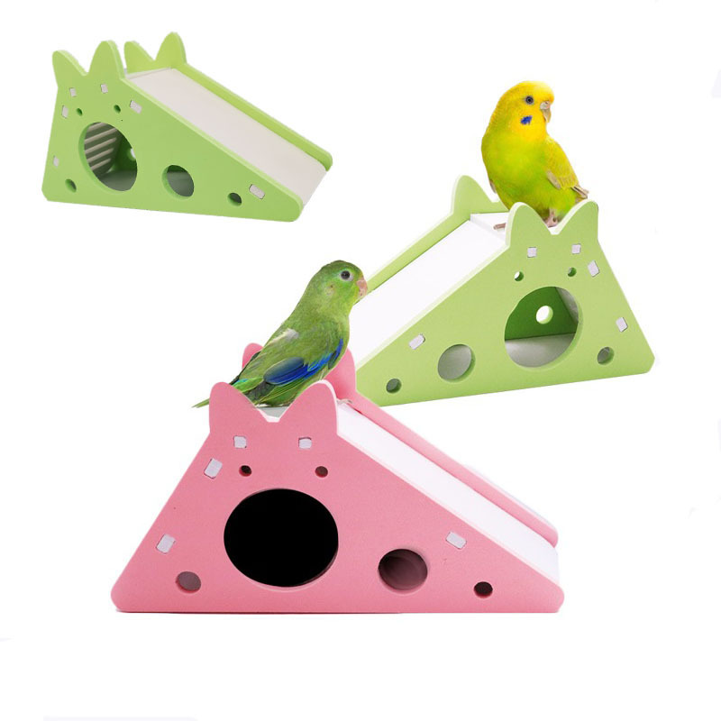 Bird Slide Toy Hamster Hideout House Parrot Cage Accessories Guinea Pig Wooden Cave Slide with Stairs Toy Small Pet Supplies