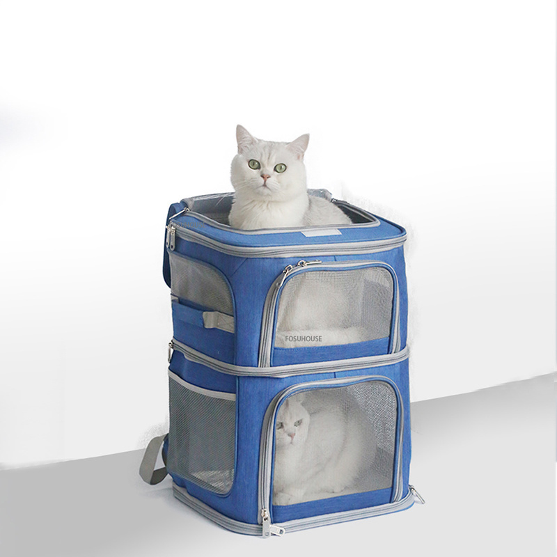 Nordic cat bag double layer Pet Trolley Case Pet Stroller for Outdoor Travel Large Capacity Two cat dog Breathable Carrying Bag