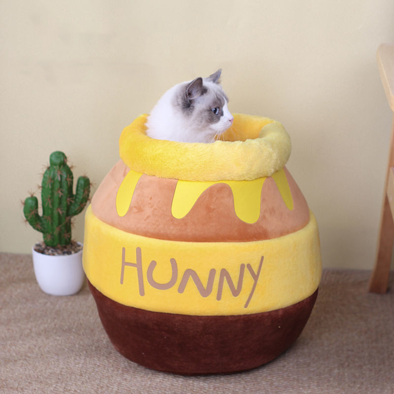 Honey Pot Cat Bed Cute Plush Pet Puppy Nest House Cartoon Warm Mat Kennel Sleeping Bag