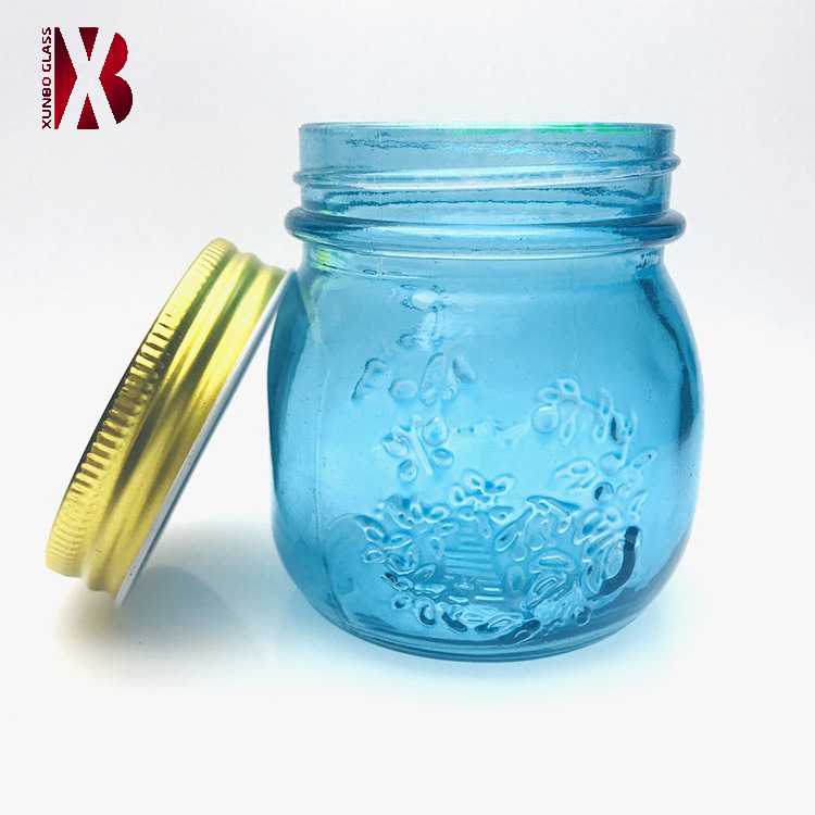 Embossed mason 300 ml spray color glass jar