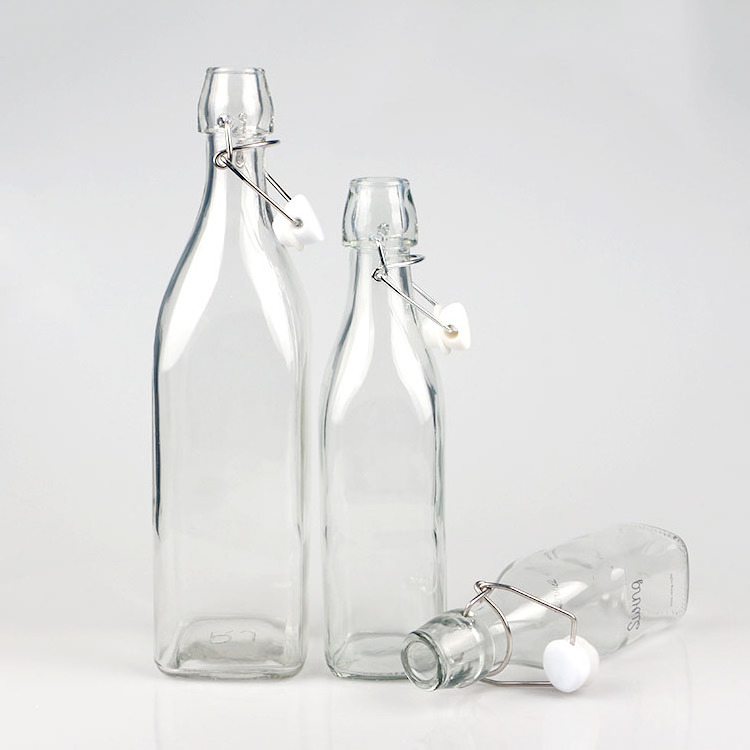 square glass bottle swing top with stopper 200ml 250ml 500ml 1000ml