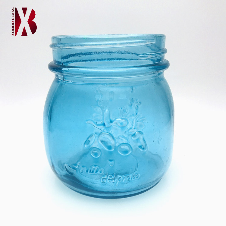 Embossed mason 300 ml spray color glass jar