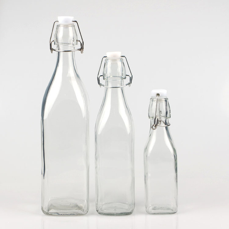 square glass bottle swing top with stopper 200ml 250ml 500ml 1000ml