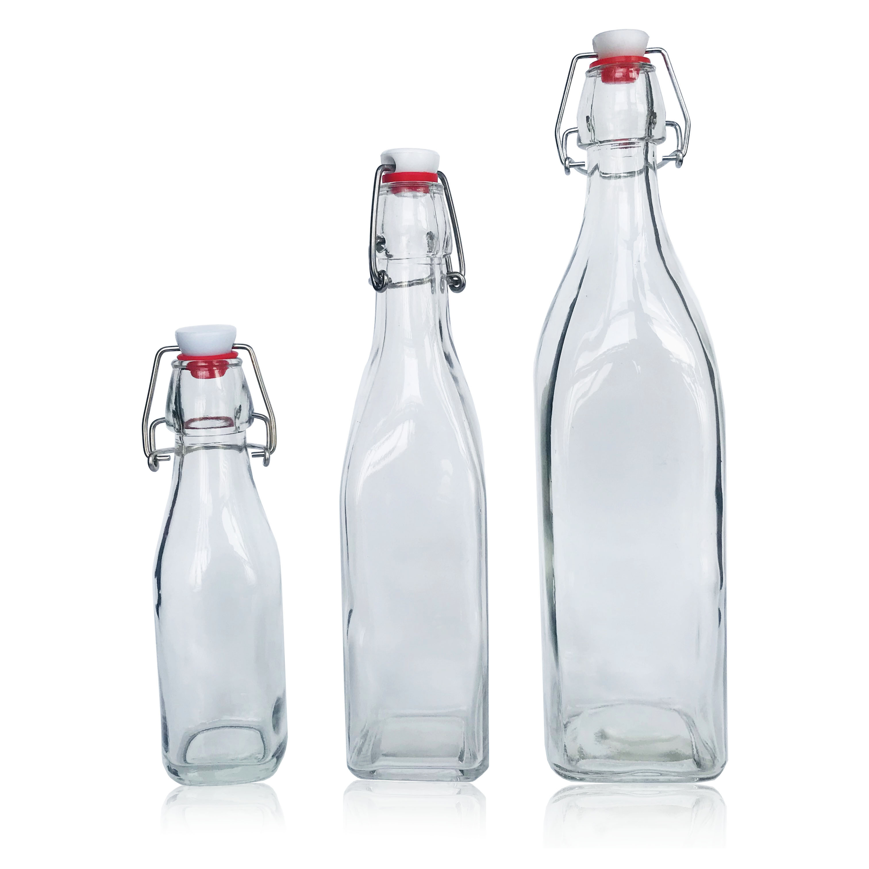 square glass bottle swing top with stopper 200ml 250ml 500ml 1000ml