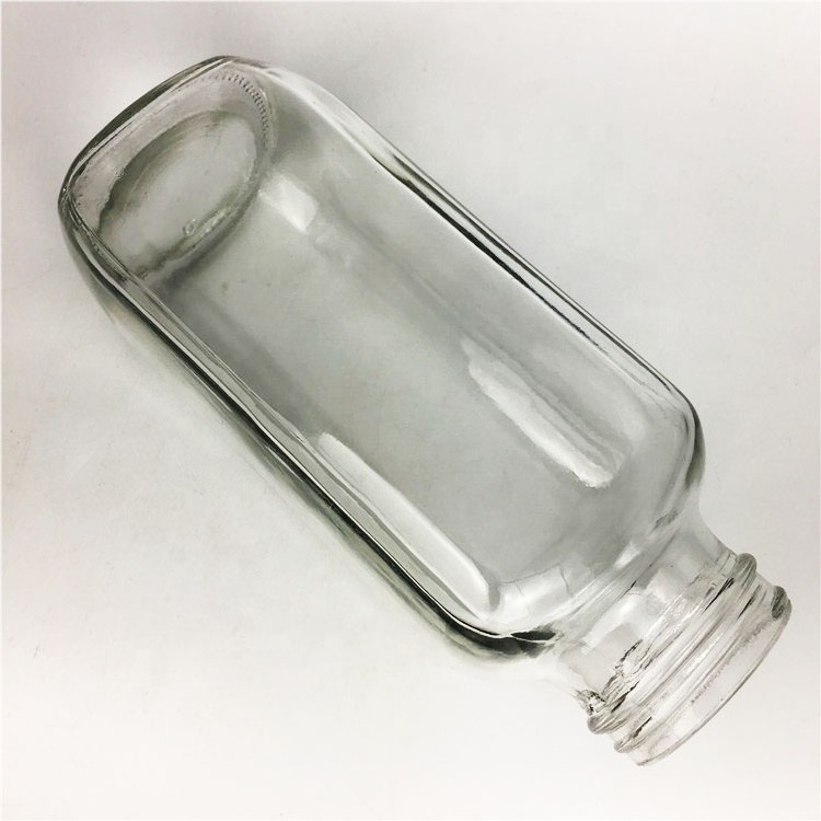 Wholesale 500ml french square clear glass juice bottle with lid