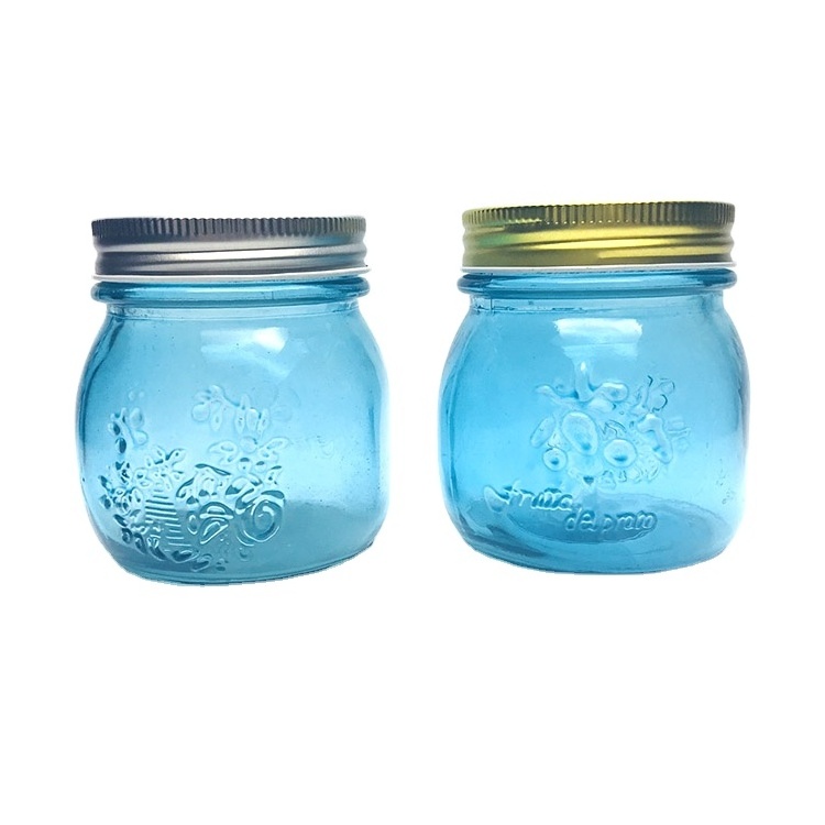 Embossed mason 300 ml spray color glass jar