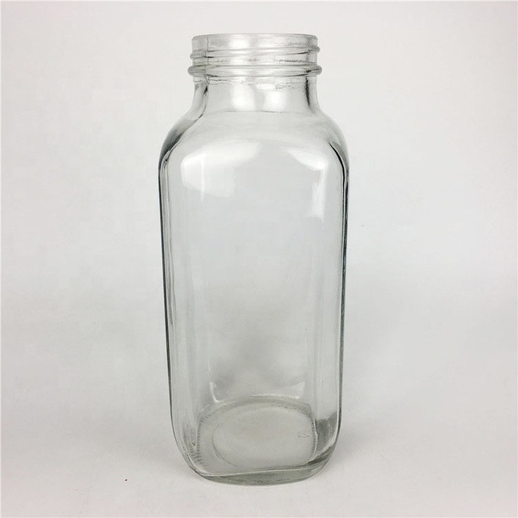 Wholesale 500ml french square clear glass juice bottle with lid