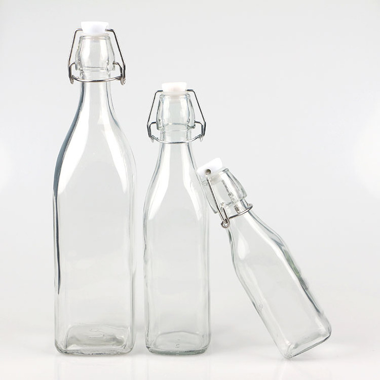 square glass bottle swing top with stopper 200ml 250ml 500ml 1000ml