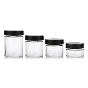 Wholesale cylinder 1 oz 2 oz 3 oz 4 oz clear glass jar with plastic lid for skin cream