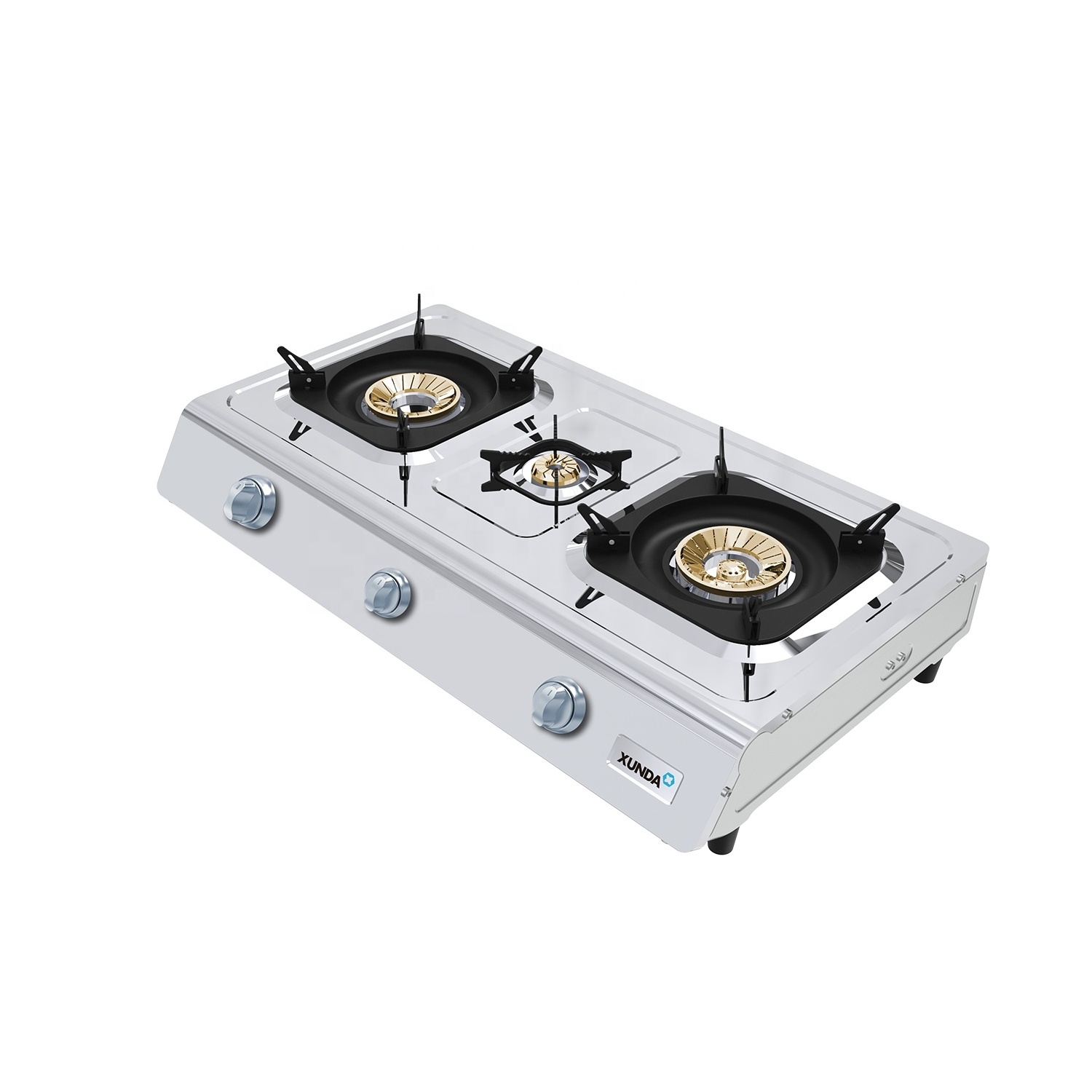 Xunda Manufacturer Gas Stove 3 Burner Stainless Steel Table Top Gas Cooker Stoves