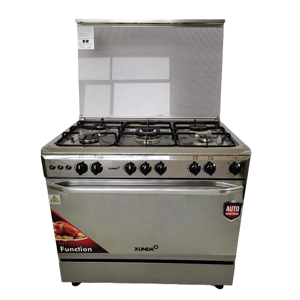 Xunda Kitchen Appliances 90cm Standing Gas Oven Stoves 5 Burner Gas Cooker With Oven And Grill