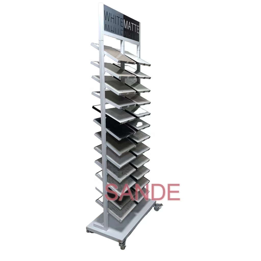 SANDE Sale metal tile floor display rack Stone Racks Tower Mosaic Stand Quartz Samples Marble Granite Floor Tile Display Rack