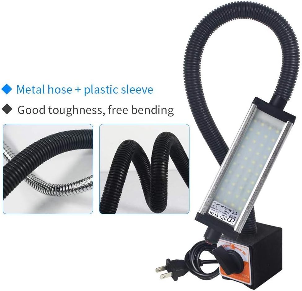 Magnetic Work Light, CNC Led Machine Light Gooseneck IP66 Waterproof 800 Lumen 110-220 Volt for Lathe Machine Tools Workbench