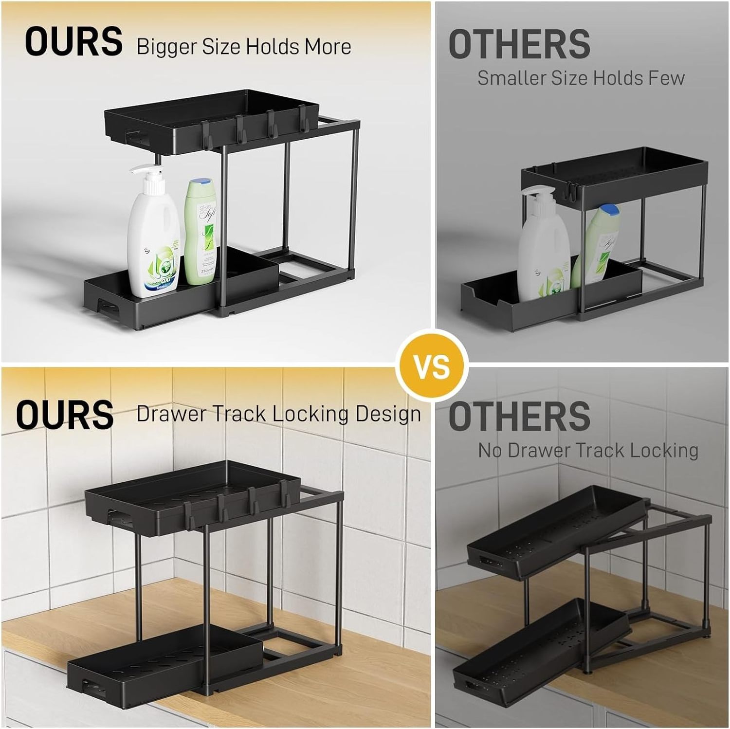 Factory Customized Under Sink Organizer Pull Out Bathroom Organizer 2 Tier Slide Out Bathroom Kitchen Organiers