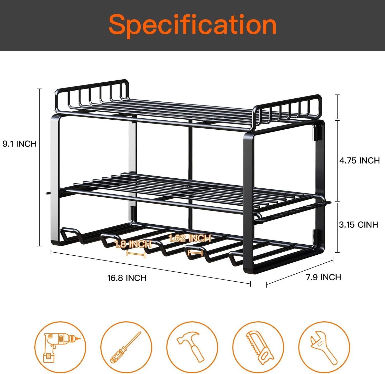 Power Tool Organizer Wall Mount Storage Rack Heavy Duty Floating Tool Shelves