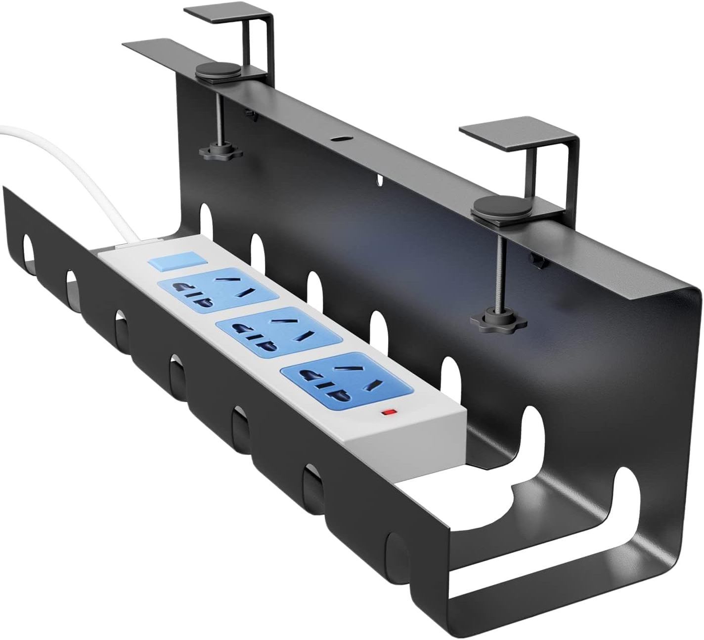 2023 hot sale aluminum 2 pack 3 holes metal under desk soild electric cable organizer basket wire management tray with clamp