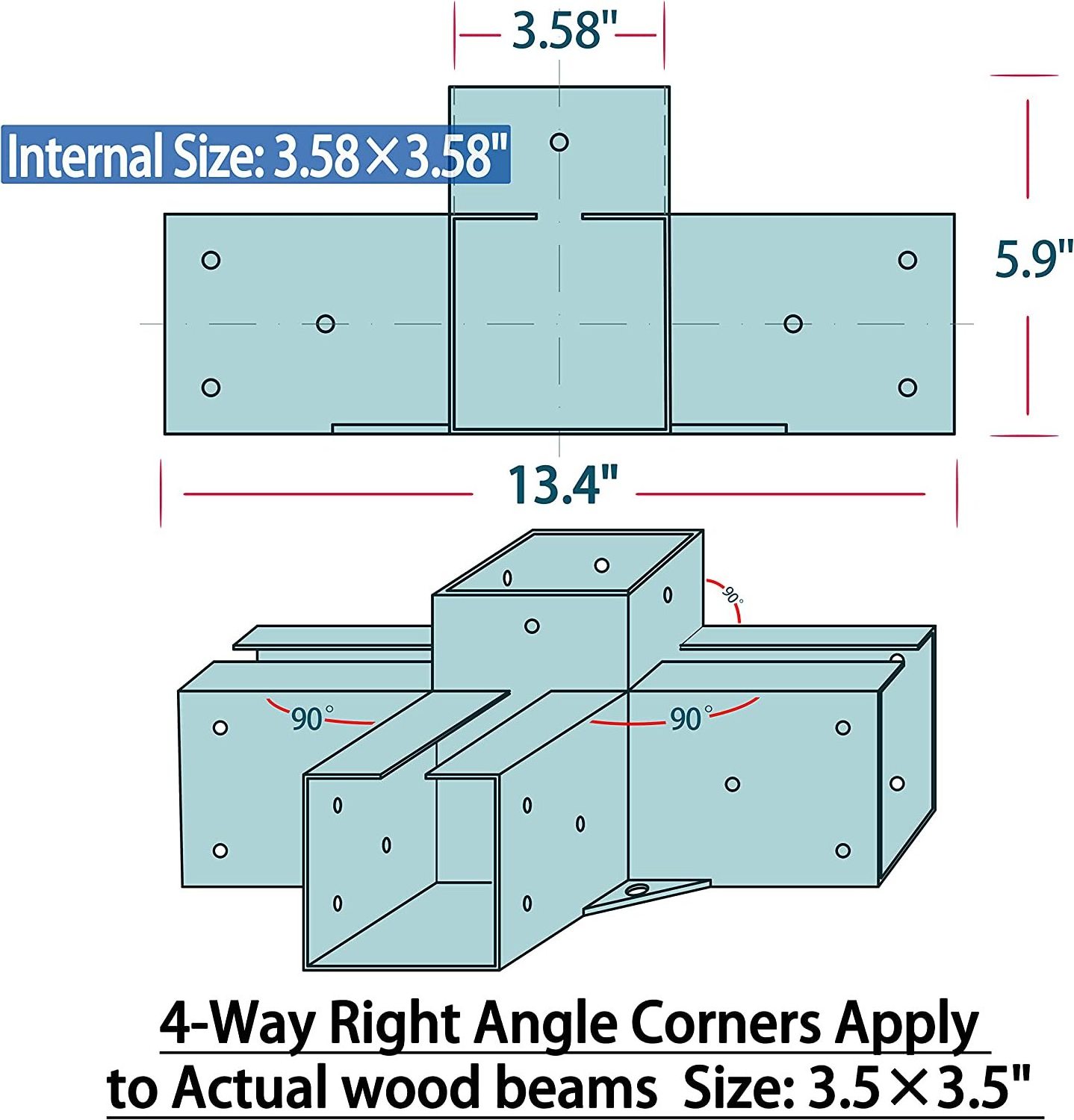 Surealong Steel 3-way, 5-Way Corner Bracket with 1 Flange Anchors Base, Pergola/Gazebo Kit Hardware