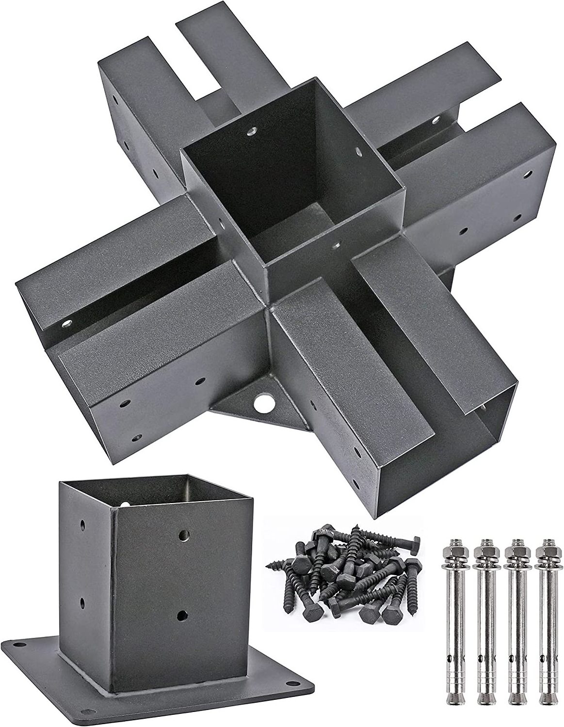 Surealong Steel 3-way, 5-Way Corner Bracket with 1 Flange Anchors Base, Pergola/Gazebo Kit Hardware