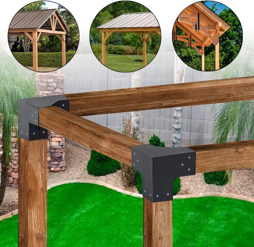 Outdoor Solid Stainless Steel Wooden Pergola Gazebo Kit Base Support and 3 Way Right Angle Corner Bracket