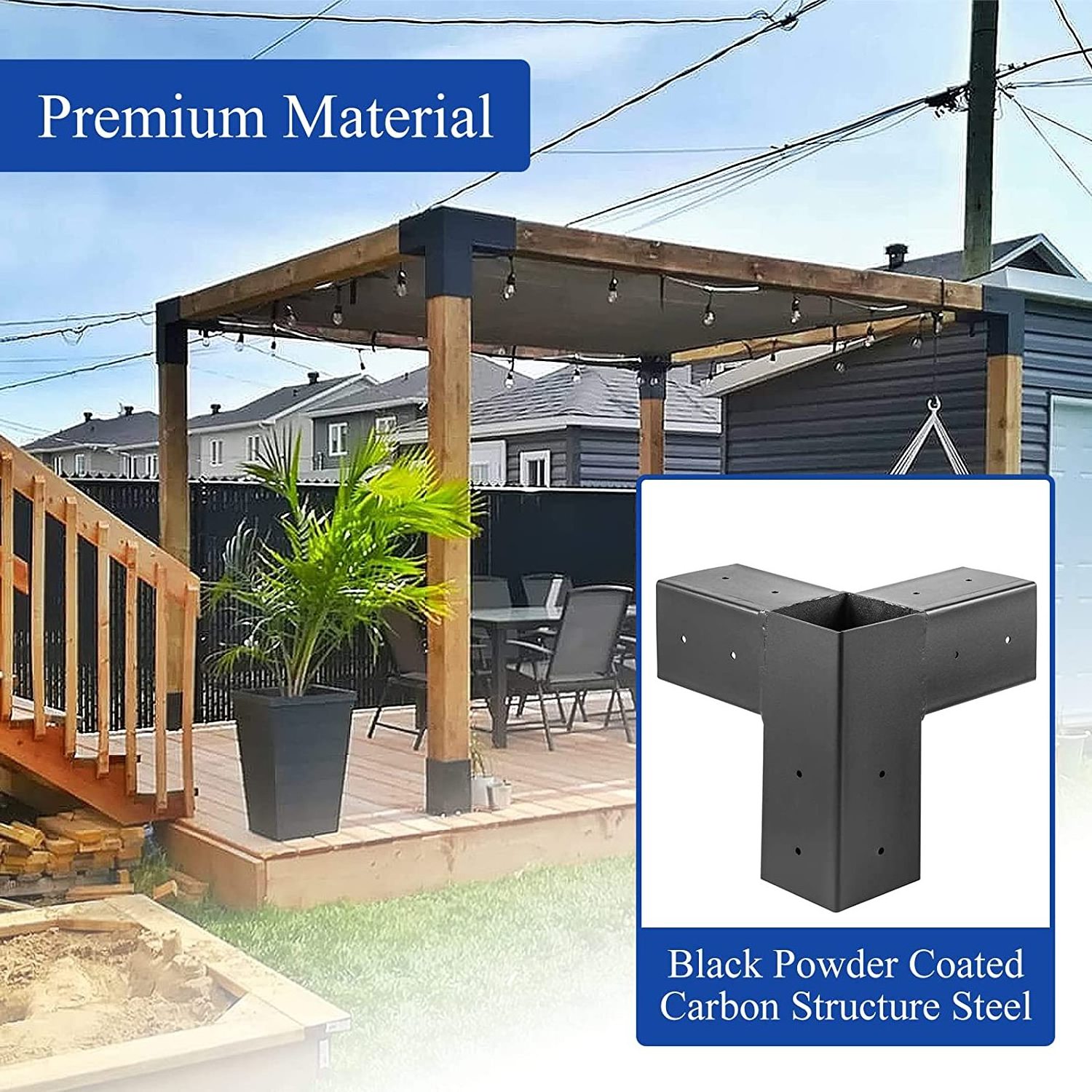 Outdoor Solid Stainless Steel Wooden Pergola Gazebo Kit Base Support and 3 Way Right Angle Corner Bracket