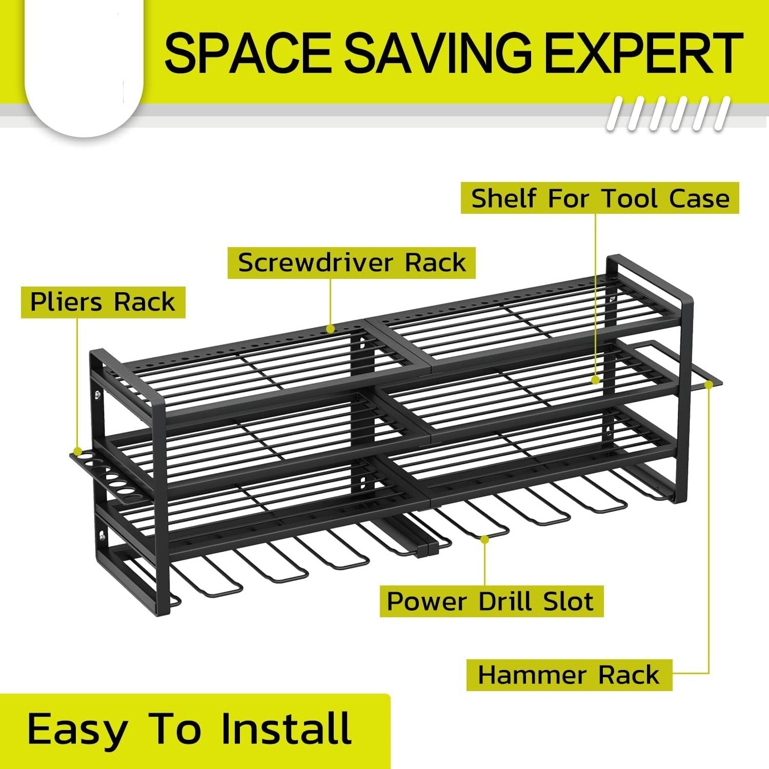 Power Tool Organizer 8 Drill Holder Wall Mount 4 Layer Heavy Duty Metal Power Tool Storage Rack