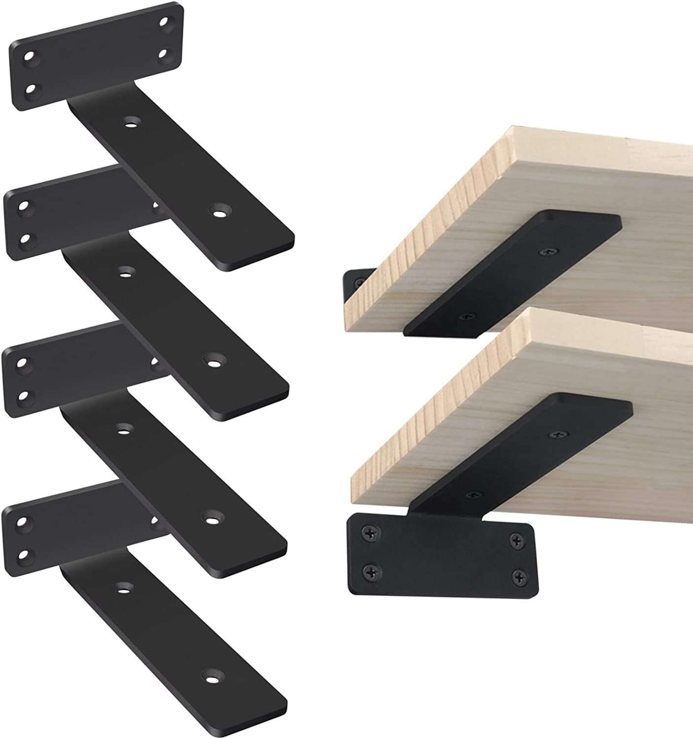 Floating Shelf Bracket 6 Inch Hidden Invisible Black Metal L Brackets for Shelves