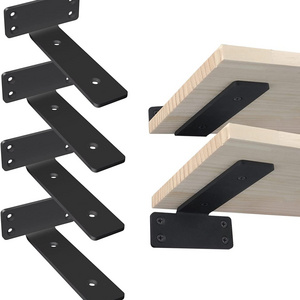 Floating Shelf Bracket 6 Inch Hidden Invisible Black Metal L Brackets for Shelves