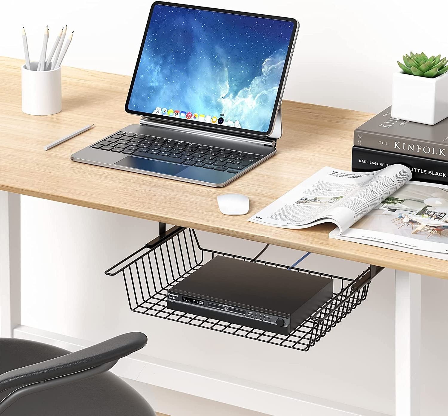 Under Table Storage Shelf Metal Under Desk Slideable Drawer No Drill Cable Management Tray Basket