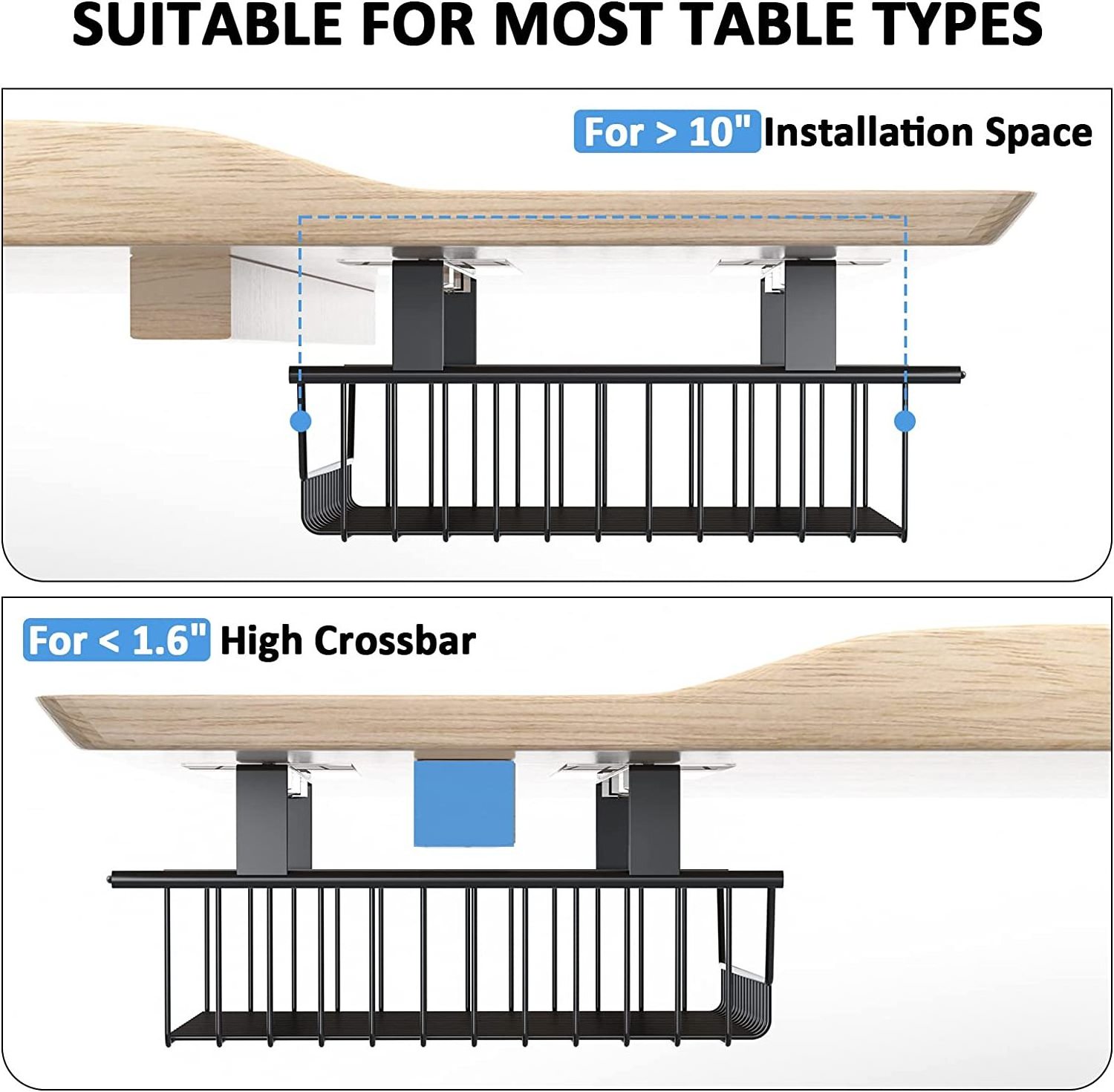 Under Table Storage Shelf Metal Under Desk Slideable Drawer No Drill Cable Management Tray Basket