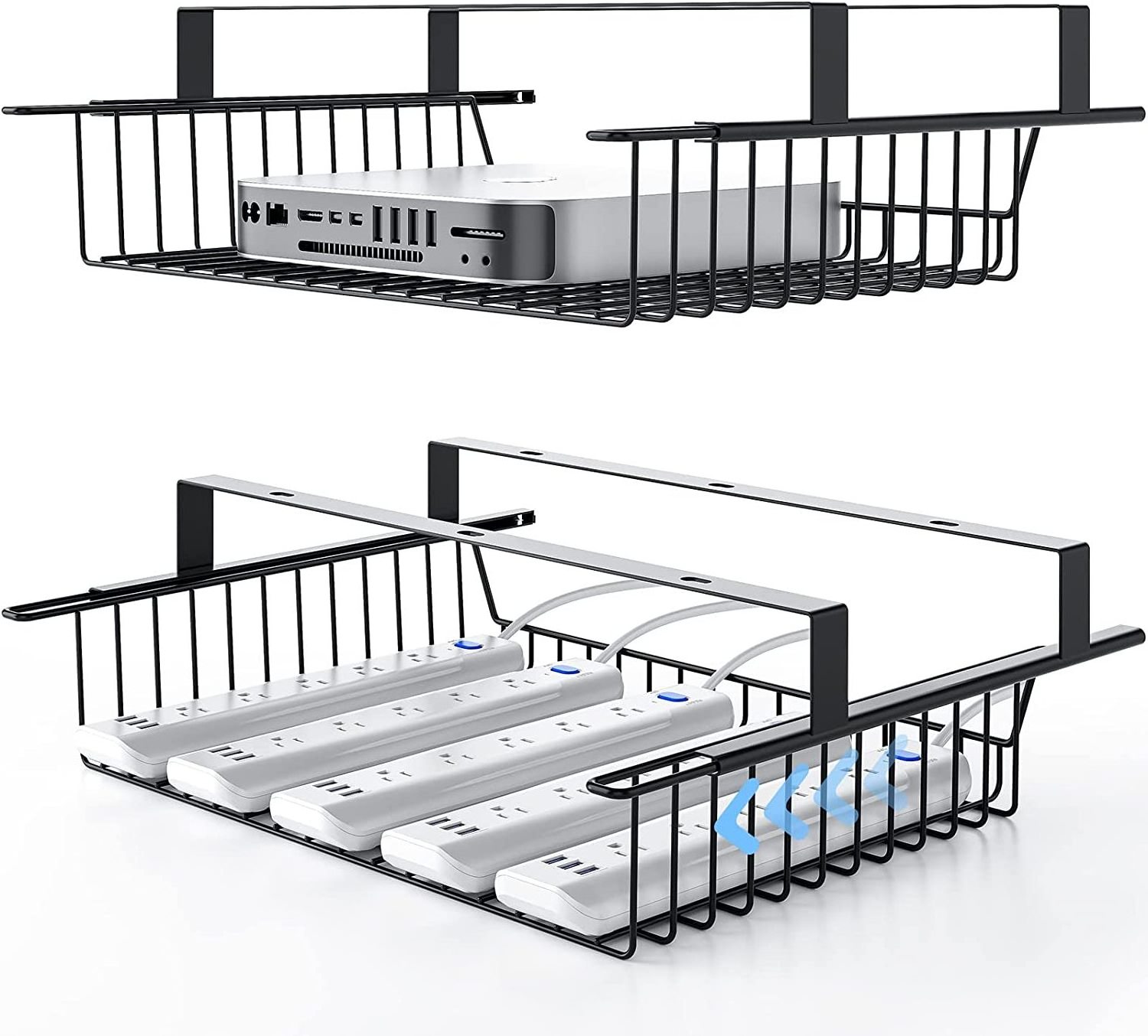 Under Table Storage Shelf Metal Under Desk Slideable Drawer No Drill Cable Management Tray Basket