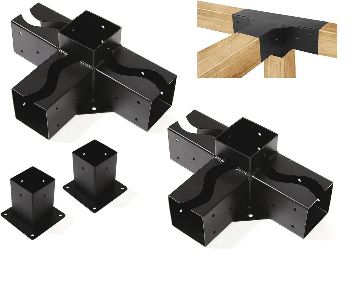 4-Way DIY Pergola Bracket Kit Wood Beams DIY Pergola Way Corne Brackets with Post Bases