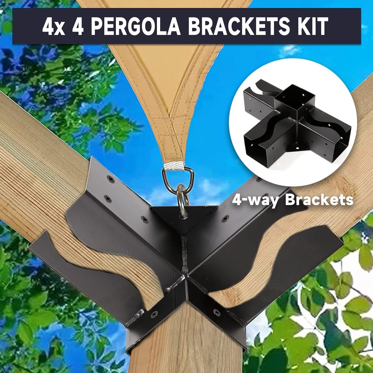 4-Way DIY Pergola Bracket Kit Wood Beams DIY Pergola Way Corne Brackets with Post Bases