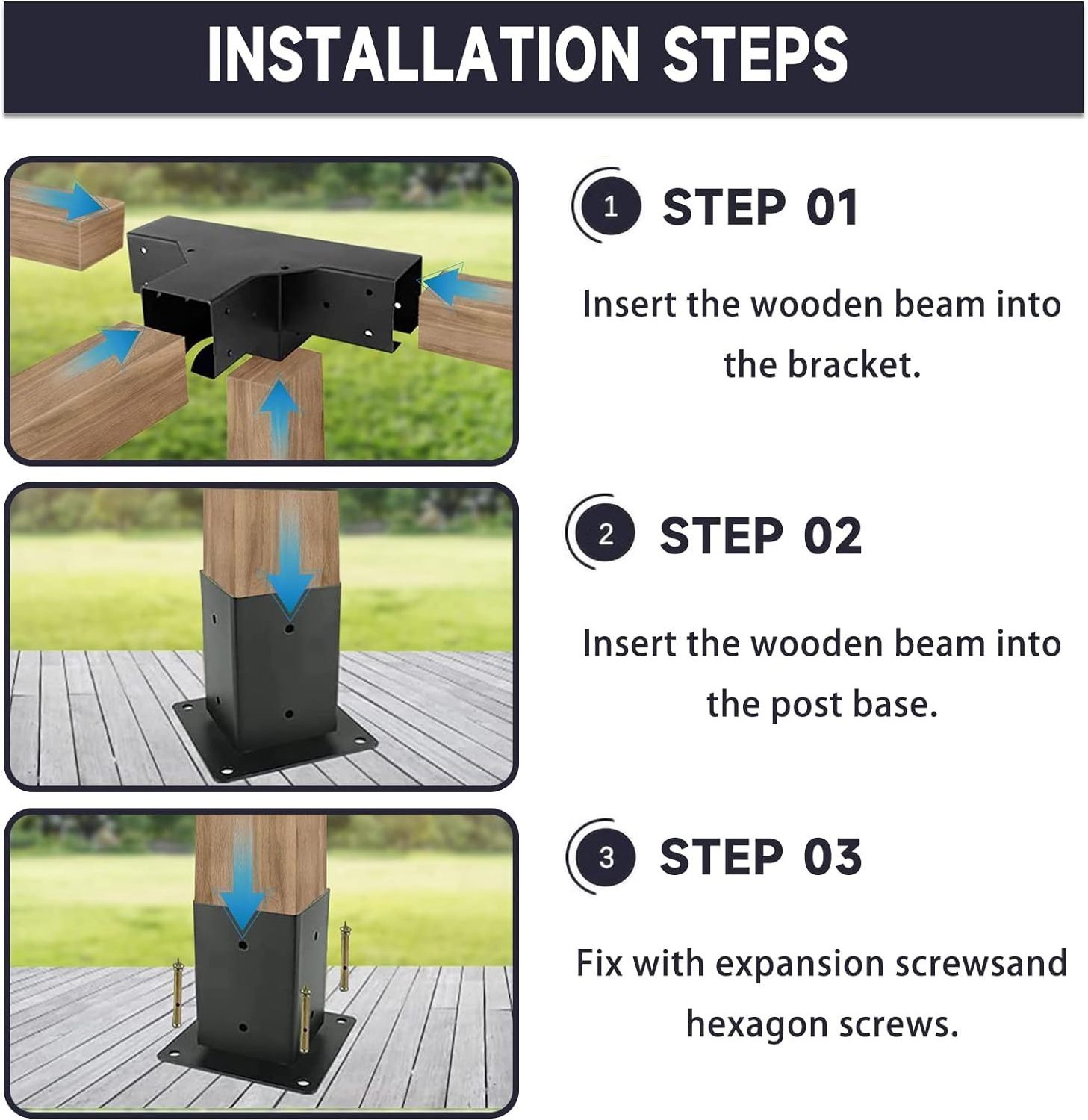 4-Way DIY Pergola Bracket Kit Wood Beams DIY Pergola Way Corne Brackets with Post Bases