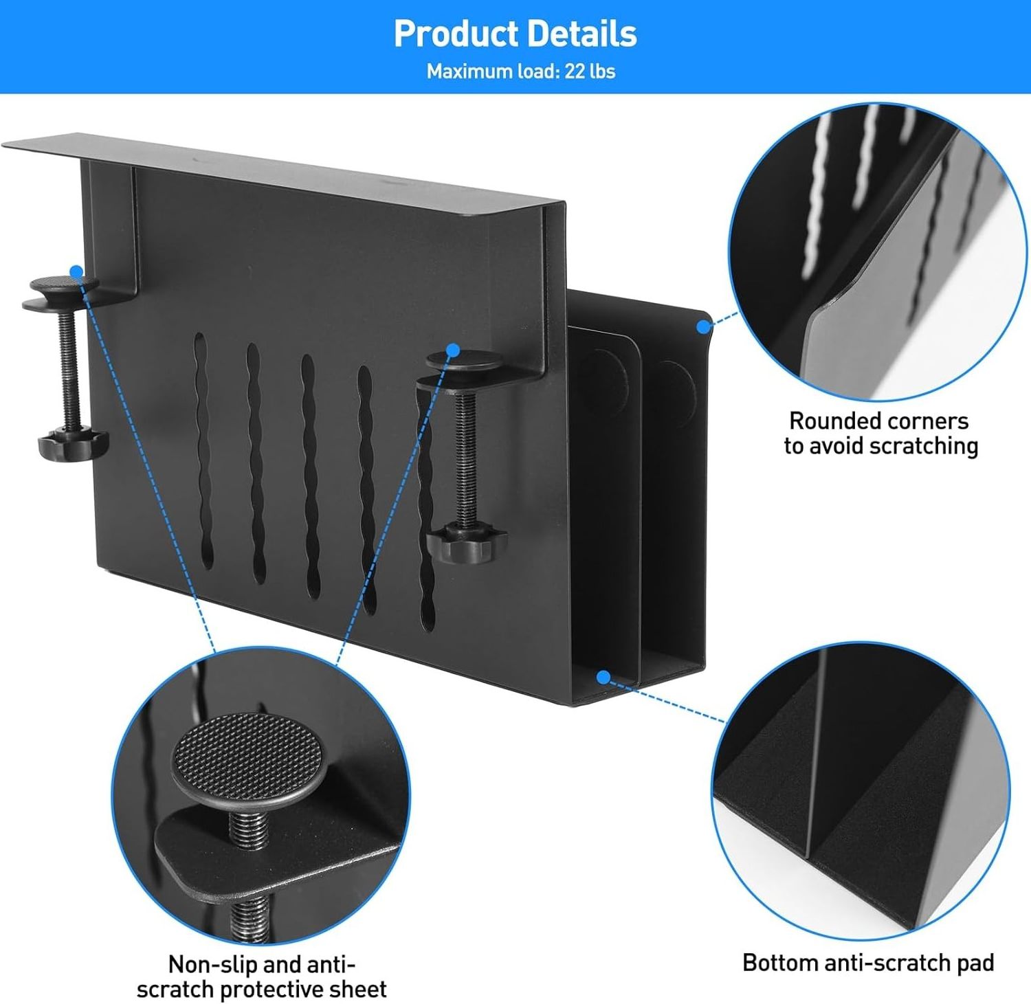 Desk Side Storage Under Desk Laptop Mount No Drill Clamp Mount 2 Tire Table Side Hanging File Organizer