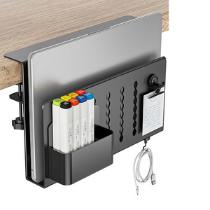 Desk Side Storage,No Drill Vertical Laptop Holder,Laptop Under Desk Storage Side Mount Clamp on laptop shelf