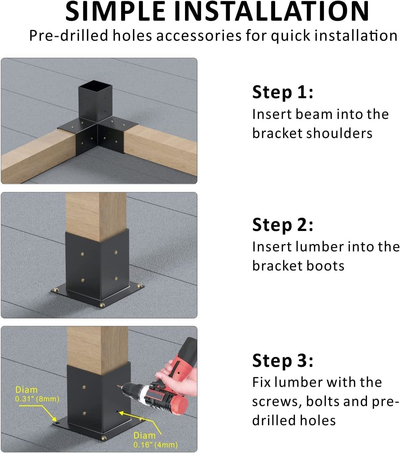 4x4 Pergola Right Angle Brackets Wooden Post Brackets For Extending Gazebo  Hardware Brackets Kit