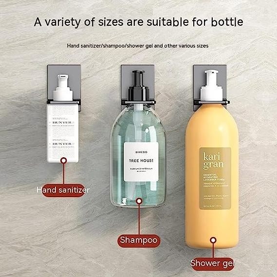 Adhesive Bottle Holder for Soap Dispenser | Drill-Free Shower Bottle Holder | Shampoo Bottle Holder Set of 2