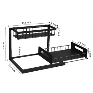 Under Sink Organizer 2-Tier Under Bathroom Sink Organizers Bathroom Cabinet Pull Out Drawers for Kitchen Cabinets with Hooks