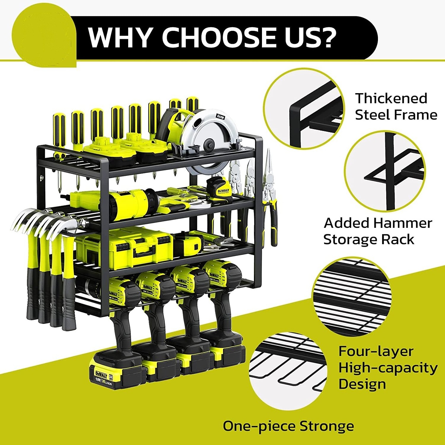 Heavy Duty 4 Layers Power Tool shelf Organizer Rack with Screwdriver Holder Pliers Holder Hammer Holder