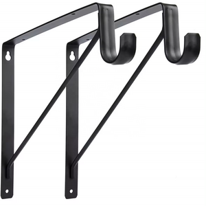 Heavy Duty Closet Shelf Bracket & Rod Brackets flexible Black Clothing Hanger Pole Shelves Brackets for Hanging Rod