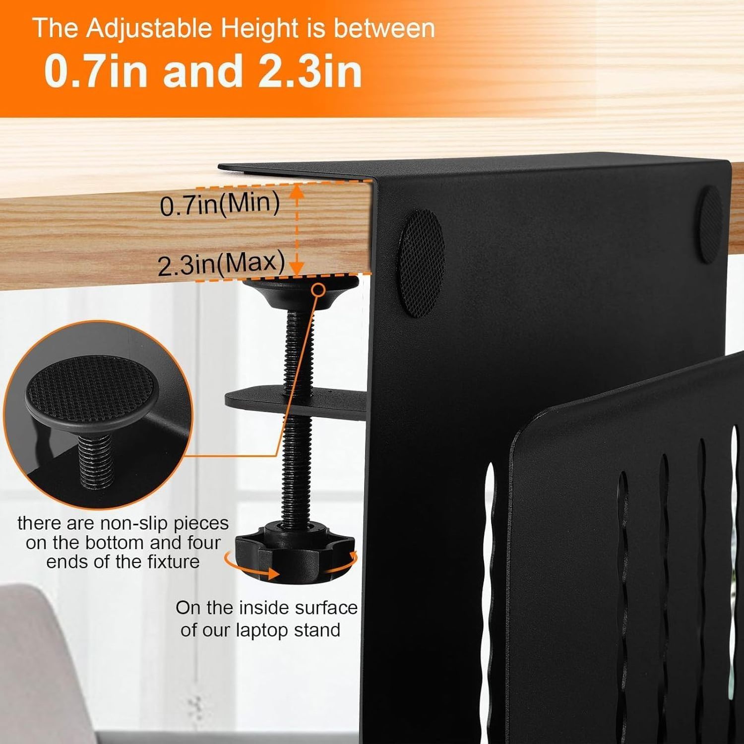 2 in1 Desk Side Storage with Cable Management Tray Clamp On Desk Laptop Holder