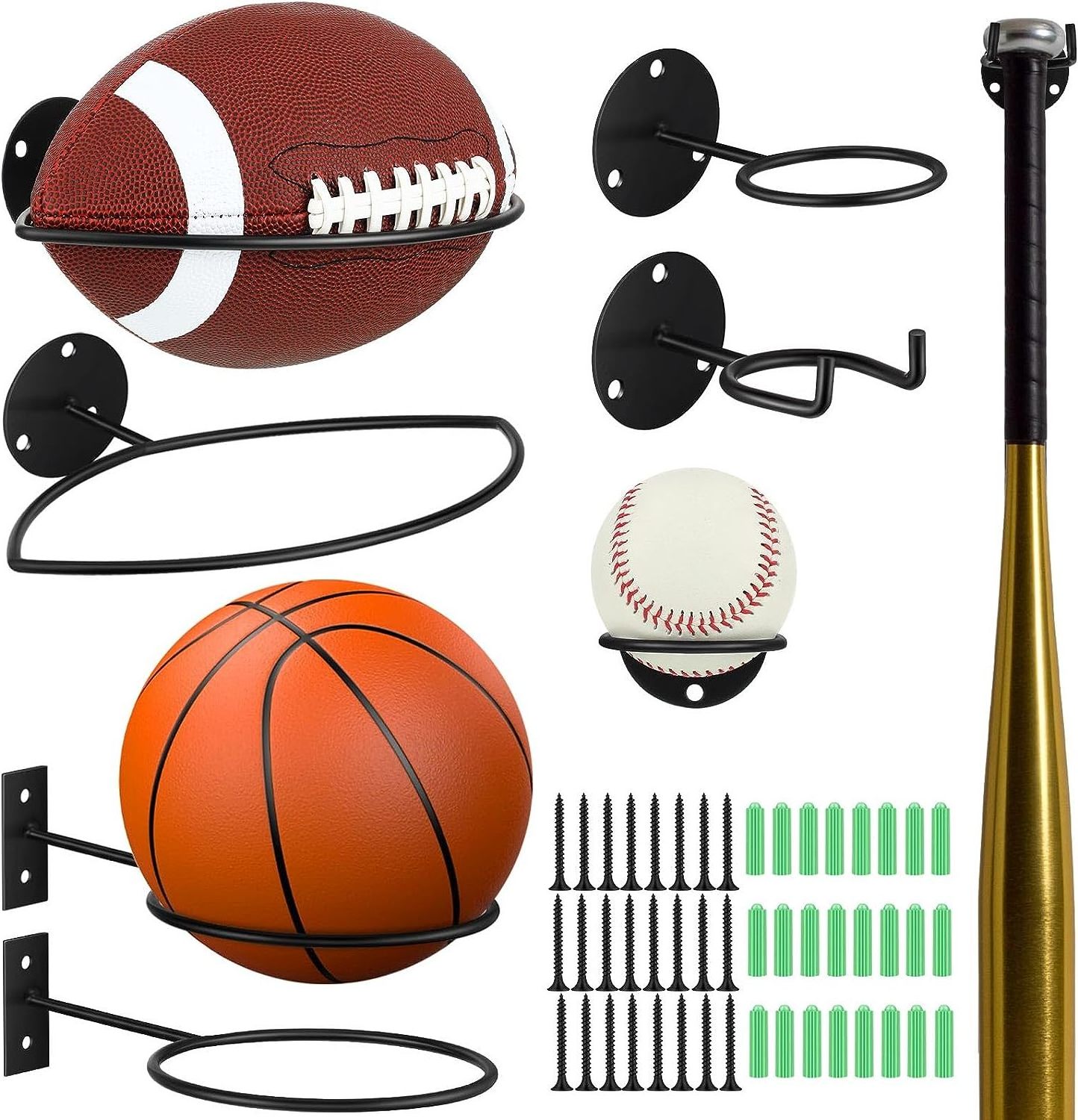 Ball Storage Rack Wall Mounted Soccer Ball, Volleyball and Basketball Rack, Metal