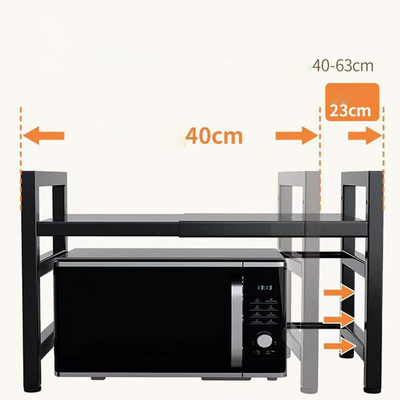 Expandable Microwave Oven Rack 2 Tier Carbon Steel Microwave Shelf Stand Height Adjustable Kitchen Countertop Organizer