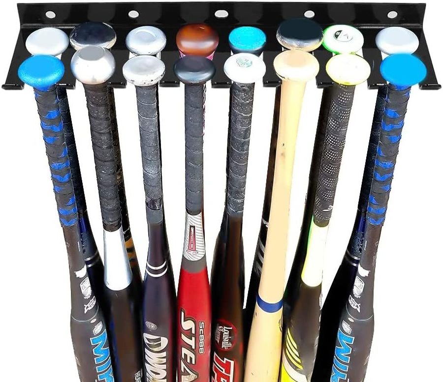 Metal Baseball Bat Rack Holder Holds up to 16 Bats for Wall Mount Sports Equipment Organizer