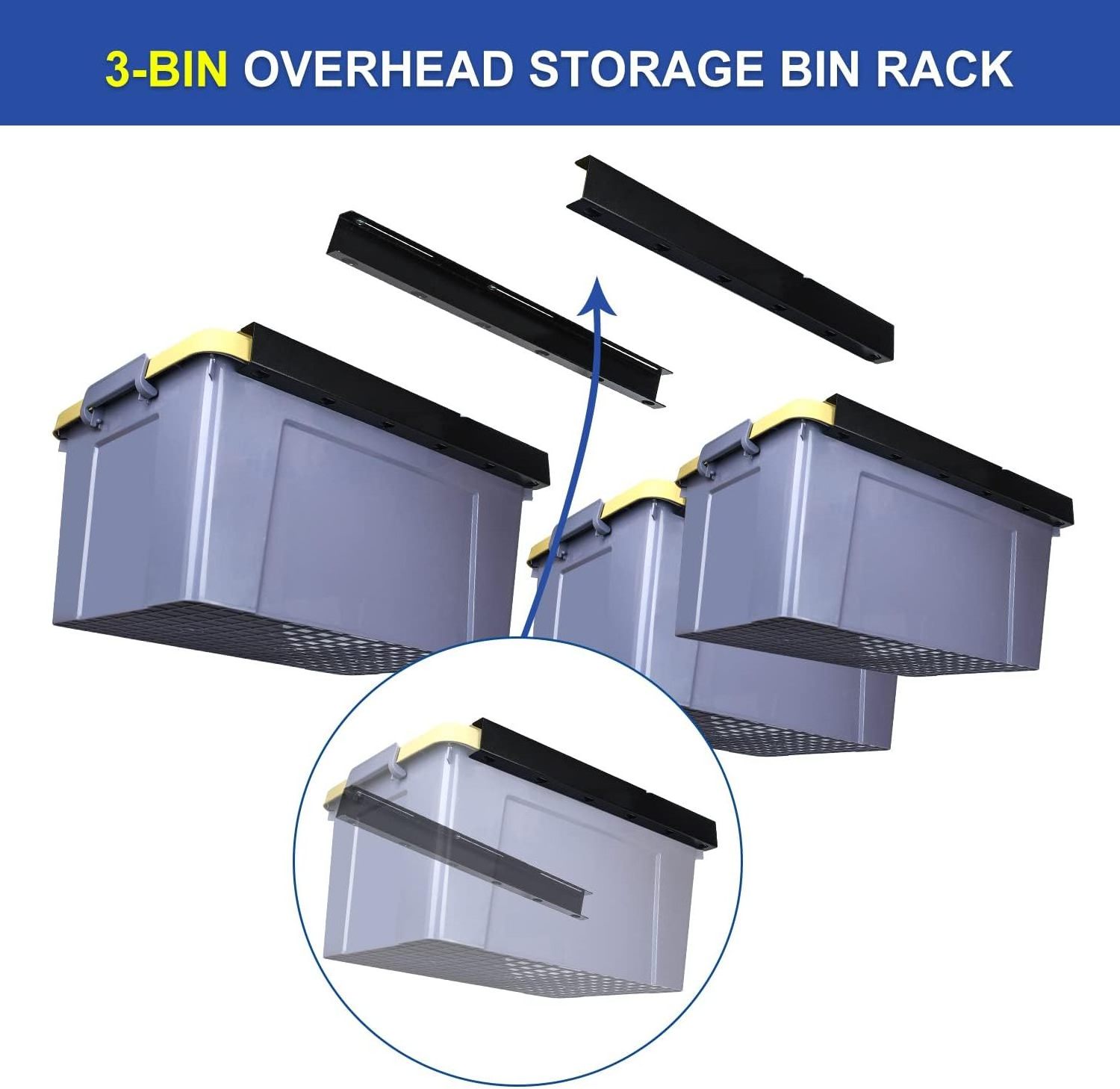 Garage Storage Alloy Steel Tote Slide Overhead Garage Storage Rack Storage Tote Container Bins on The Ceiling