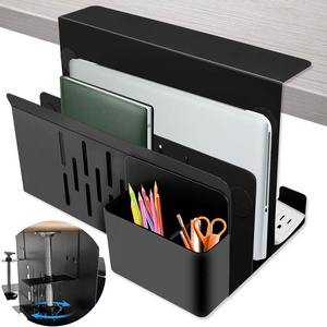 Under Desk Side Mount 2 Tier Organizer No Drill Laptop Holder Magnetic Pen Holder Document Shelf Cable Duct for Office Home