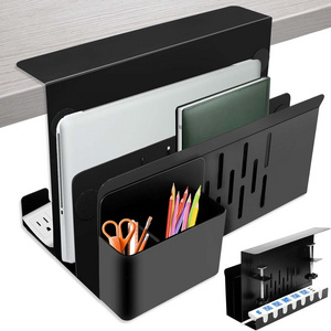 Under Desk Storage 2 Tier Hanging Desk Organizer No Drill Alloy Steel Laptop Holder Cable File Organizer for Office Home