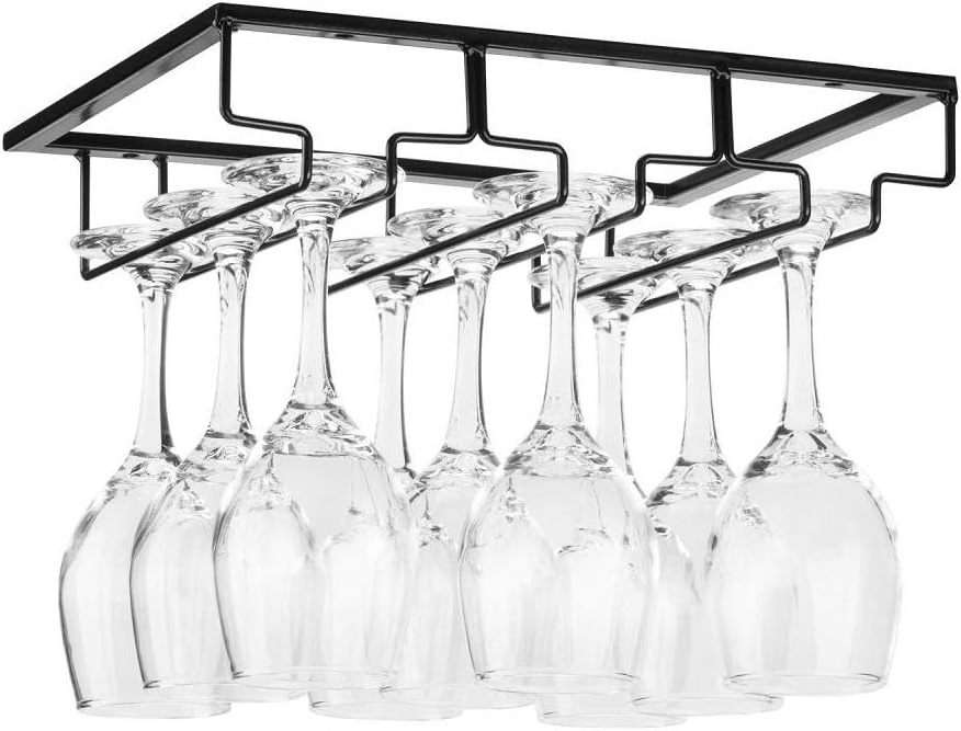 Under Cabinet Stemware Wine Glass Holder Glasses Storage Hanger Metal Hanging Organizer for Bar Kitchen 4 Rows