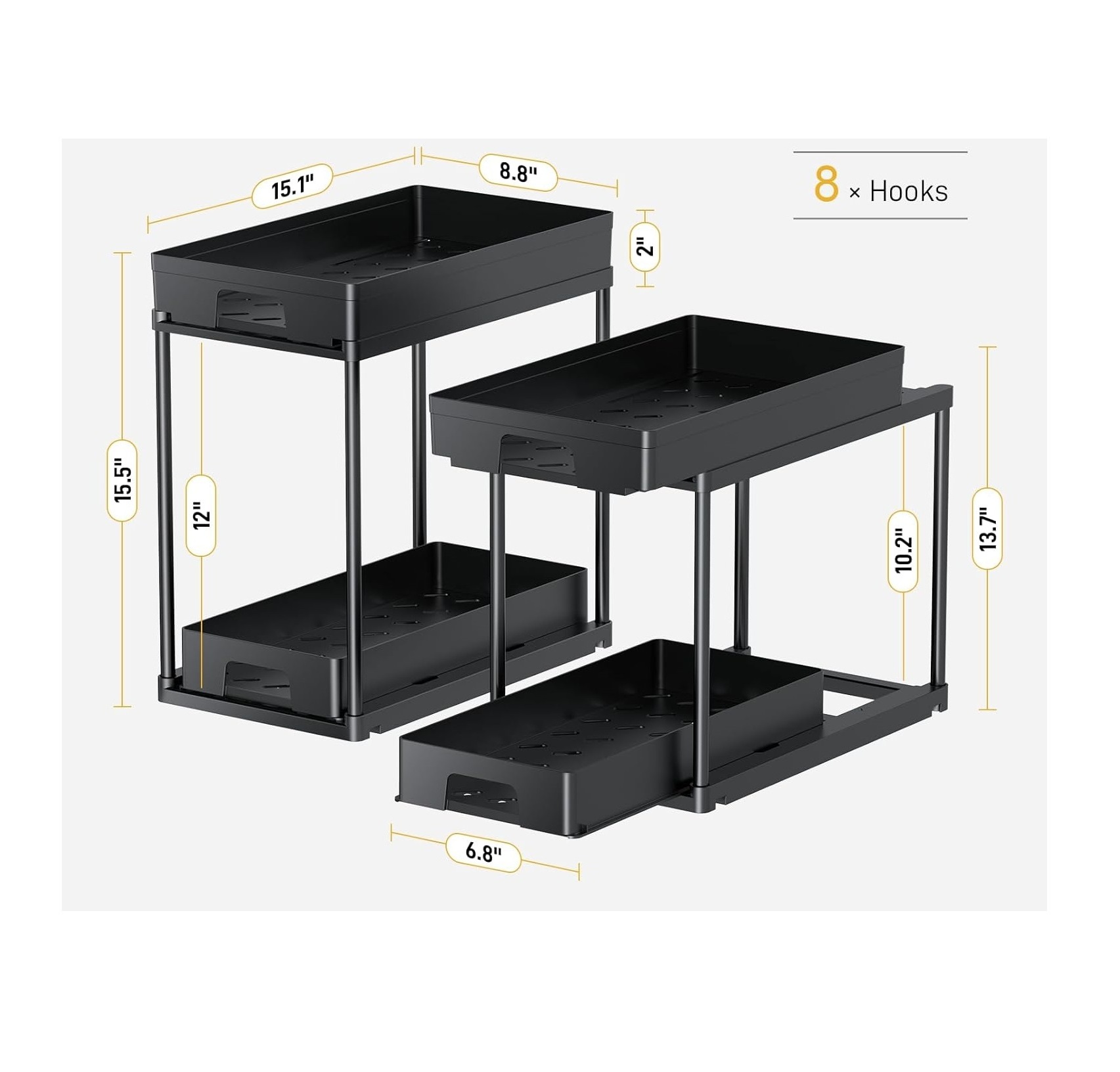 Factory Customized Under Sink Organizer Pull Out Bathroom Organizer 2 Tier Slide Out Bathroom Kitchen Organiers